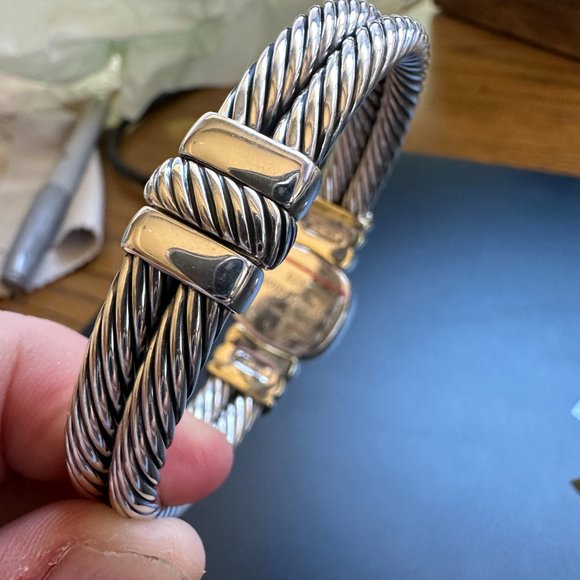 David Yurman 2 Row Cable Gold Quartz Garnet Sterling Silver Gold Trim - Picture 4 of 12